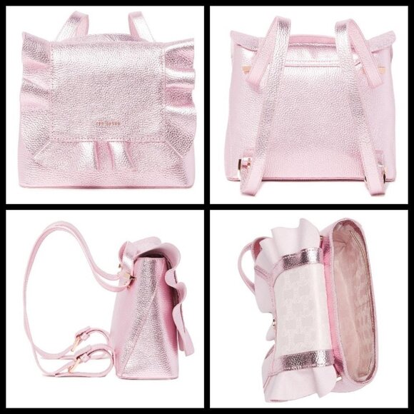 💕TED BAKER LONDON💕 Aviiana Leather Ruffle Backpack Light Pink Metallic NWT - Picture 2 of 16